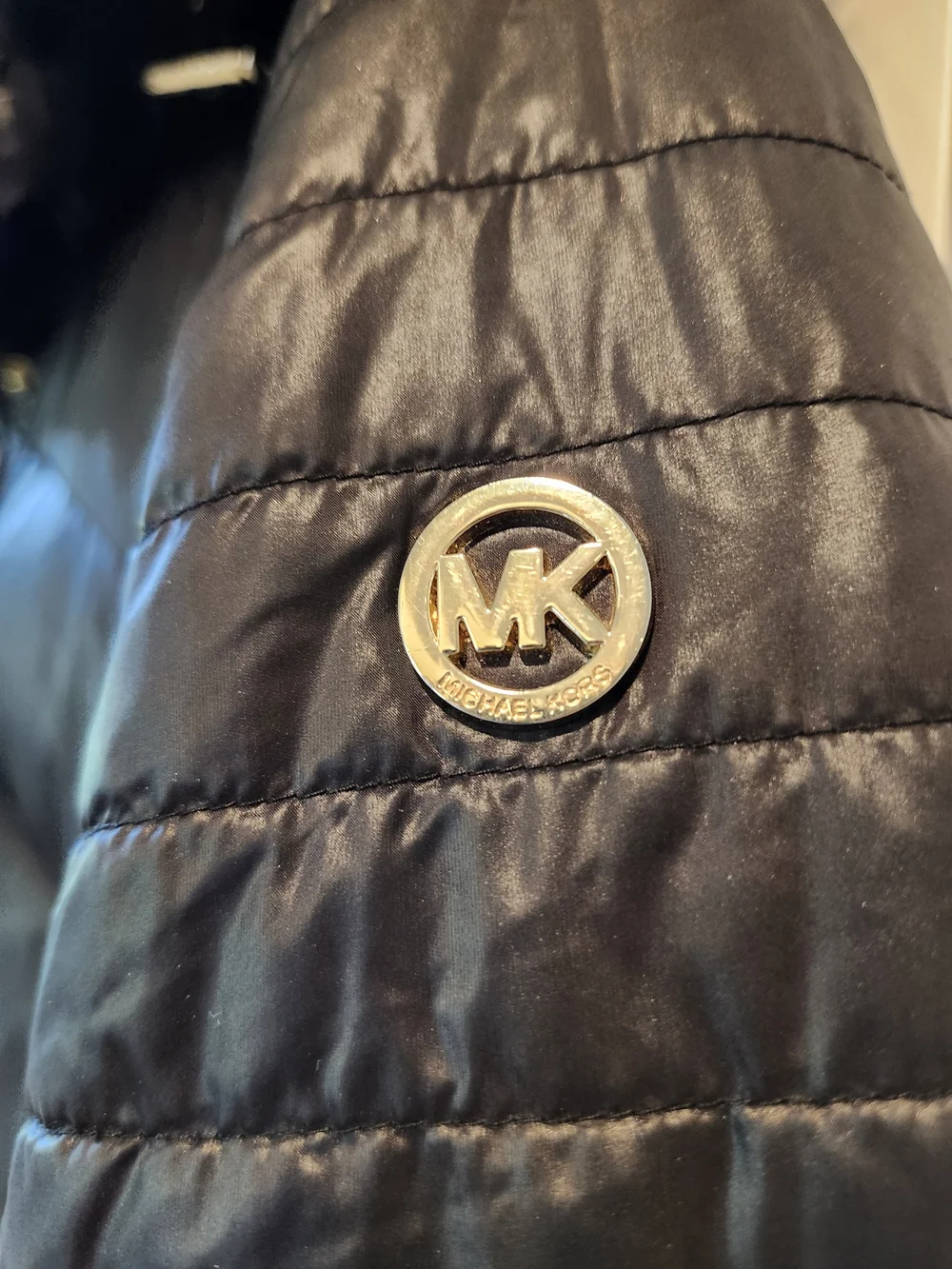 Michael Kors Down Black Quilted Long Puffer Coat with Faux Fur Trim